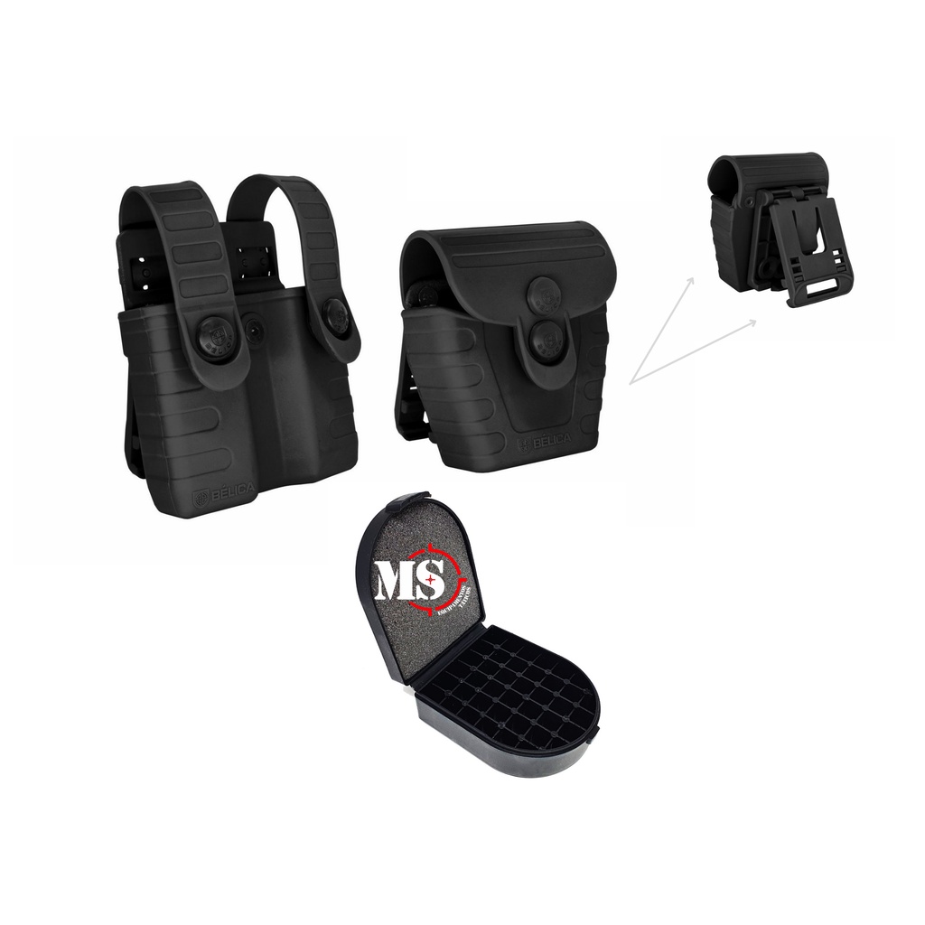 Kit Porta Carregador E Algema TAB LOCK Fast TROCA RÁPIDA SEM REMOVER O CINTO + Porta Munição Oval Preto