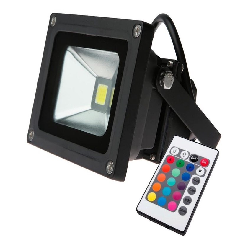 Refletor Holofote Led Rgb Com Memoria Interna Colorido Com Controle 10w Bivolt Área externa Azul Vermelho Verde e Branco Iluminação Luz
