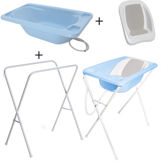 Kit Banheira de Bebê Com Suporte + Redutor de Assento Até 20 Litros Acqua Trio Galzerano Azul
