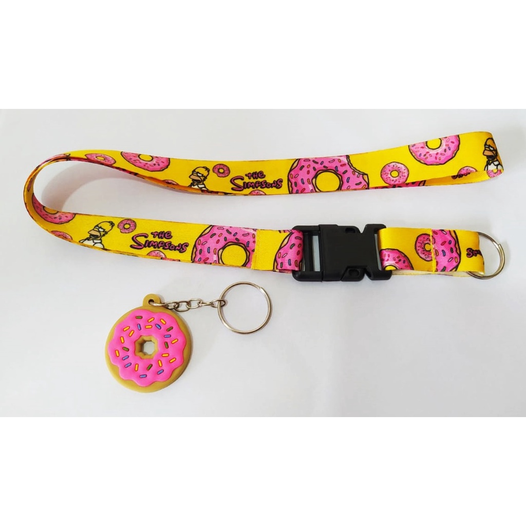 Kit Chaveiro Cordão Moto Pescoço Fecho Engate Rápido Crachá + Emborrachado Simpson Donuts em Oferta na Shopee