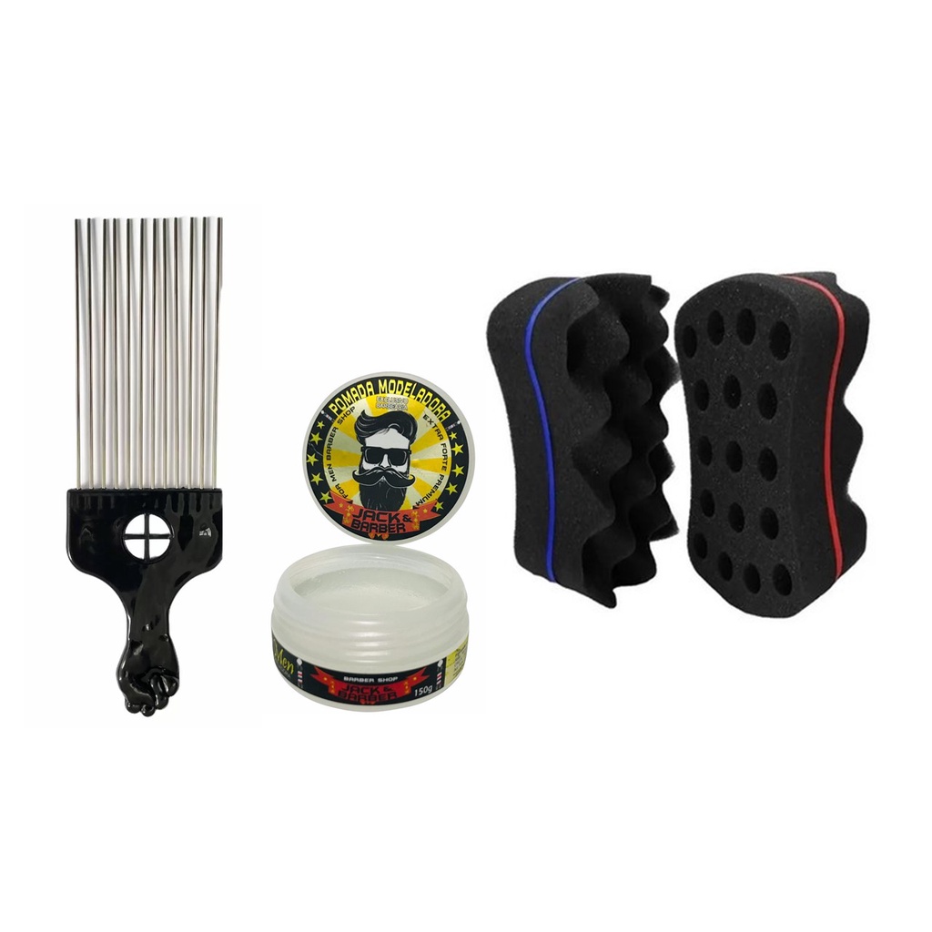 Kit 1 Esponja Nudred Dupla + 1 cera modeladora + 01 Pente Garfo Longo