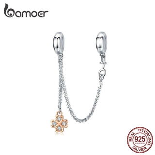 Bamoer Trevo De Quatro Folhas Cadeia De Segurança Charme Com Silicone Para Mulheres Pulseiras 925 Prata Esterlina Jóias Scc1261