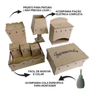 Kit Bebe Higiene 8 Pçs Passa Fita Desmontado Madeira Enfeite