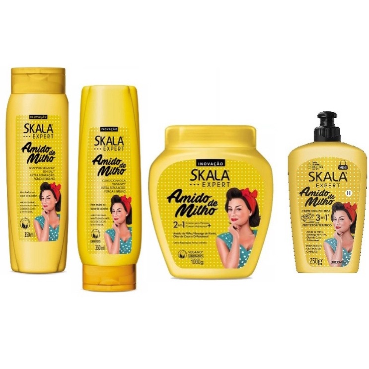 Kit Skala Amido De Milho Shampoo+condicionador+ Creme Tratamento 2em1 1kg + Creme Para Pentear