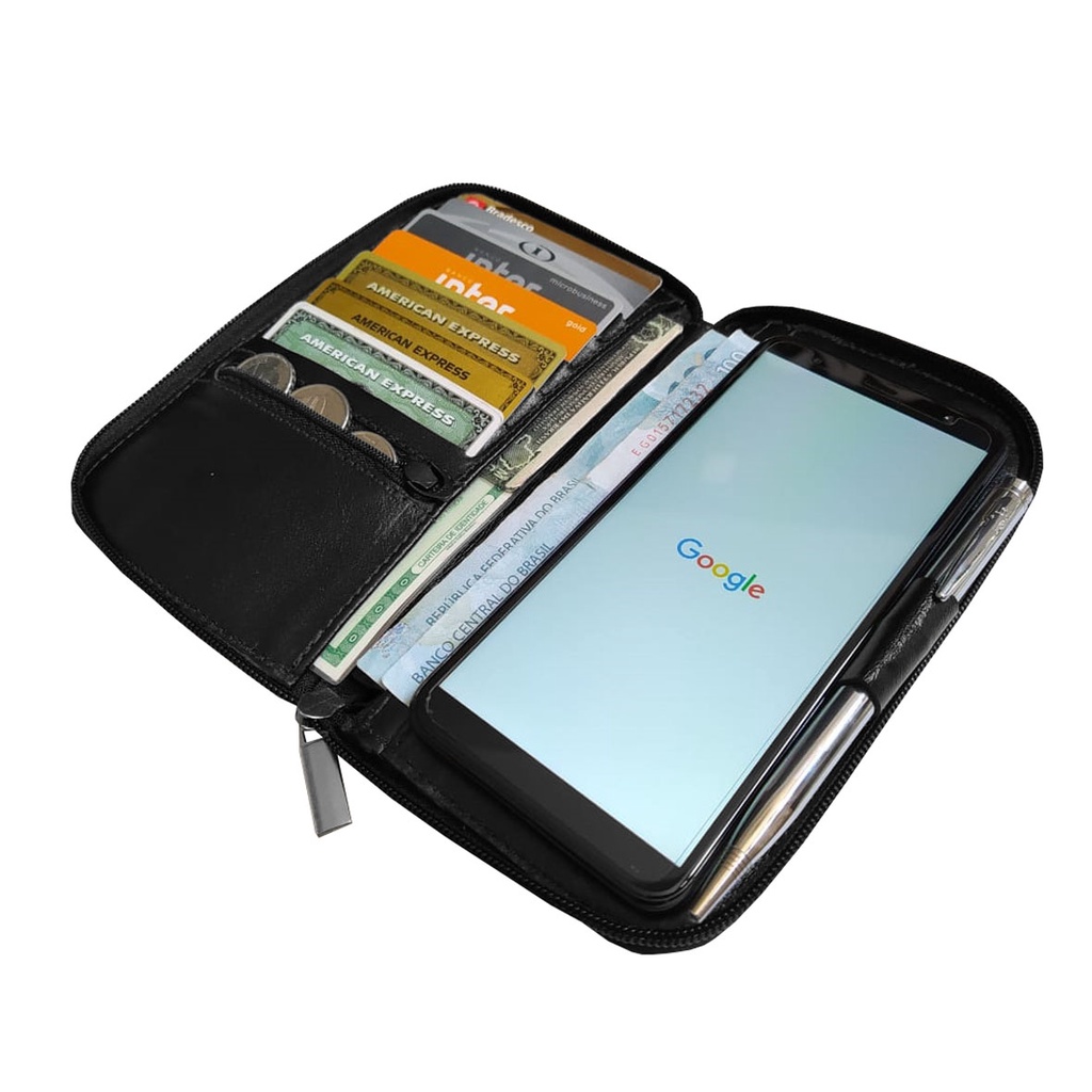 CARTEIRA PARA CELULAR PASSAPORTE DE COURO LEGÍTIMO