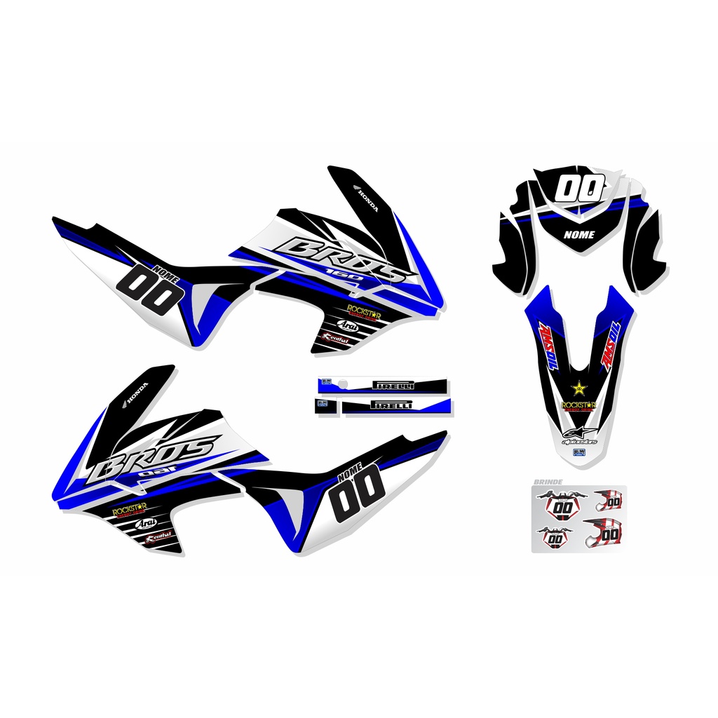 kit gráfico adesivo motocross trilha NXR BROS 2015 2018 AZUL 0,20MM LM176