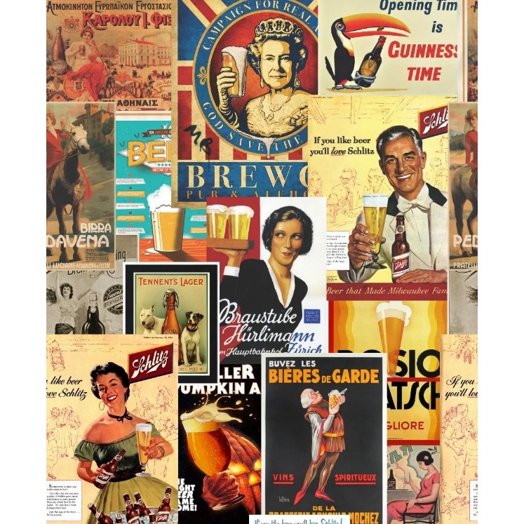 Papel De Parede Pin-up Vintage Cerveja Beer Retrô Pin up Vários Tamanhos LOV51