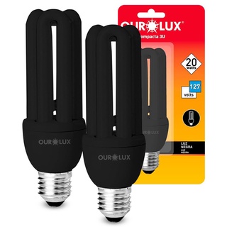 Kit 2 Lampadas Luz Negra Compacta 3U 20W 127V Ourolux