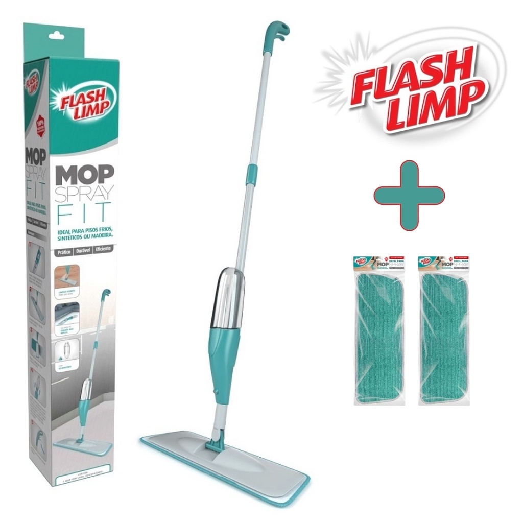Kit 1 Mop Spray Fit Inteligente Rodo MOP0556 + 2 Refil Mop Spray Fit RMOP7800 Flash Limp