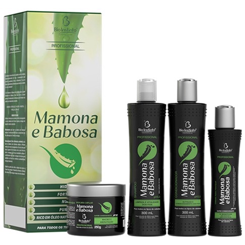 Kit Shampoo Sem Sal Hidratação Profissional Mamona E Babosa Bio instinto