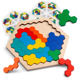 Quebra-Cabeças De Favo De Mel De Madeira Brinquedos Para Crianças Tangrams Lógica Jogo Educacional Hexágono Colorido Infantis Montessori