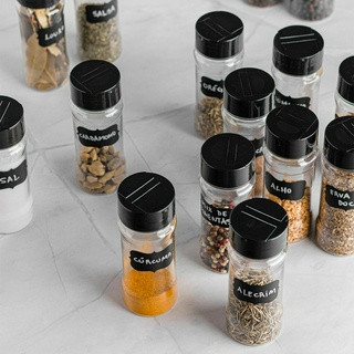 Kit 06 Potes Tempero de Plástico + Caneta Giz Líquido + 06 Etiquetas Envio Imediato