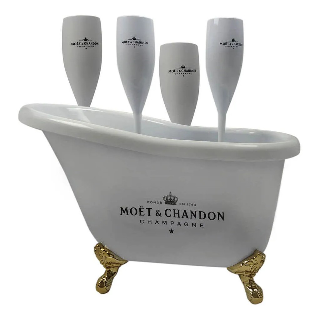 Champanheira Banheira Branca Vinho Moet Chandon + 4 Taças
