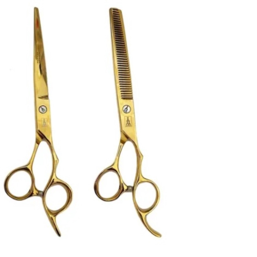 Kit Tesouras Mofashi Fio Laser 6.0 +desfiadeira 6.0 Dourado