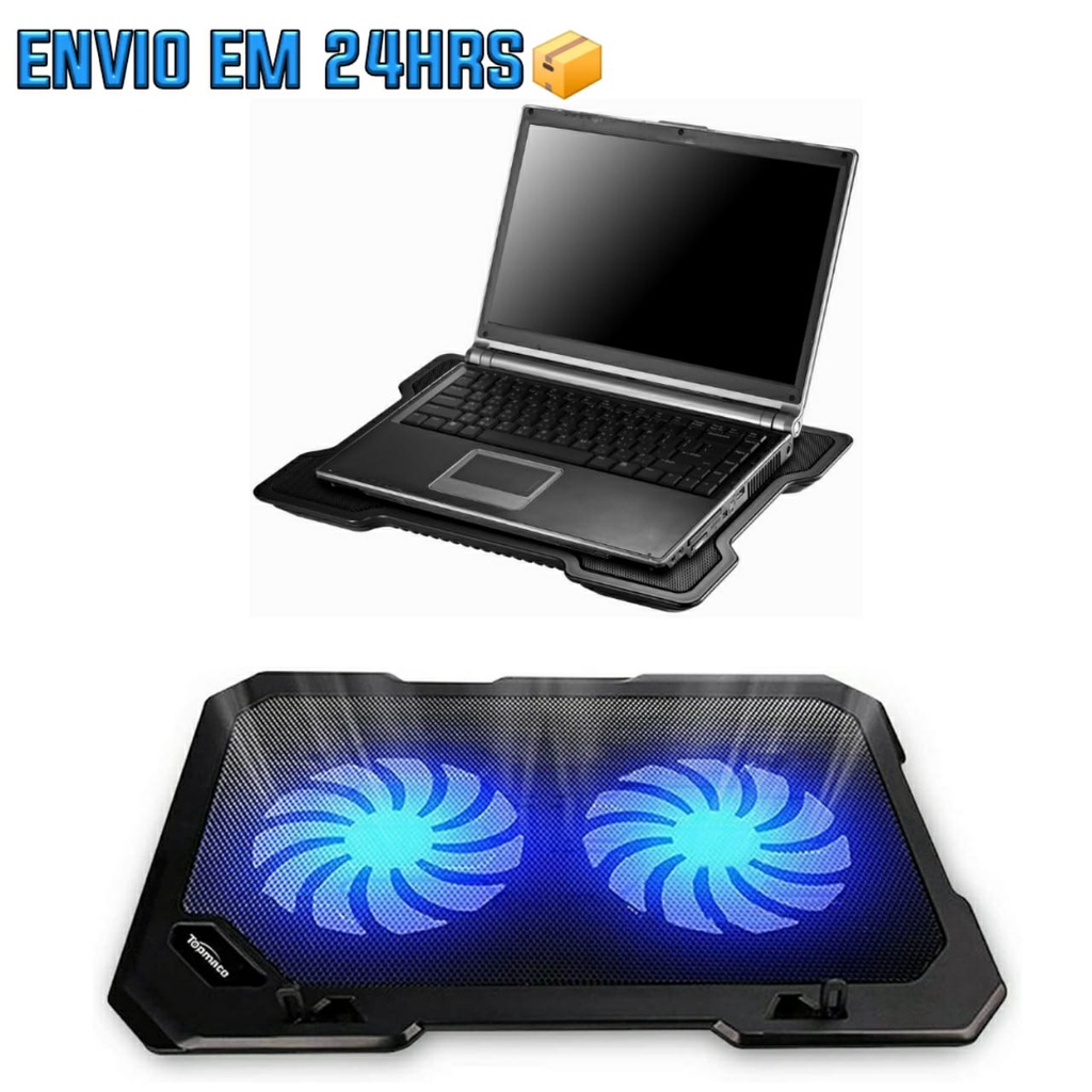 Suporte Base Cooler Notebook 17" Ergonômica Dupla Refrigeração Com Led ...