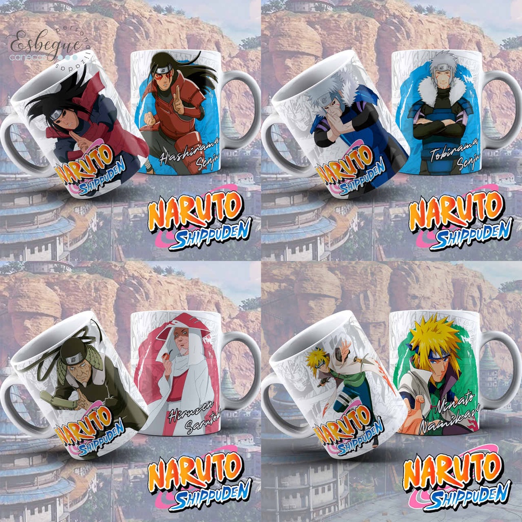 Caneca naruto personalizada de porcelana Madara, hashirama, tobirama, minato, jiraya 325ml