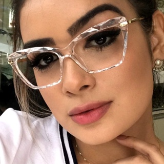 Óculos De Olho De Gato Feminino Marca De Luxo Retro Moda Poligonal Corte Armação De Metal Barreira De Luz Azul em Oferta na Shopee