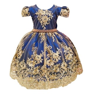 Vestido realeza infantil azul royal/dourado Tam 1 ao 3 | Shopee Brasil