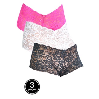 Kit 3 Caleçon Renda Short Calcinha Calesson Lingerie Atacado Revenda Sexy