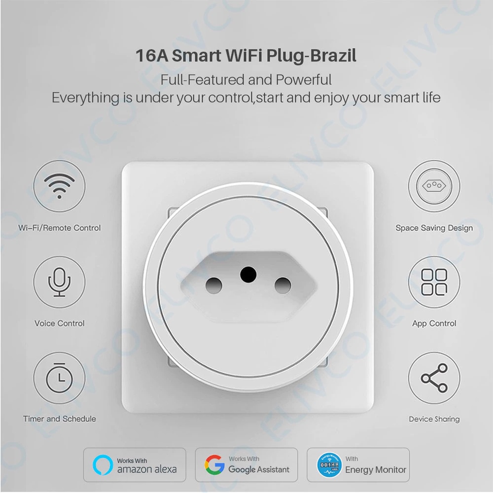 Tomada Inteligente 16a Monitor de Energia Controle de Voz o Google e Alexa