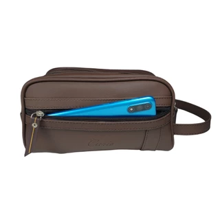 Necessaire Unisex organizadora , porta maquiagem batom couro sintético marrom