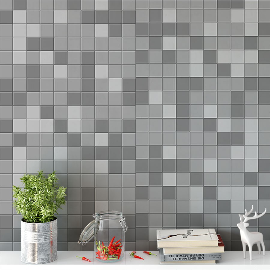 Papel De Parede Azulejo Pastilhas Em Tons De Cinza em Oferta na Shopee