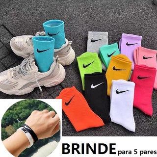 Meias De Algodão NK Multicolor Cano Longo