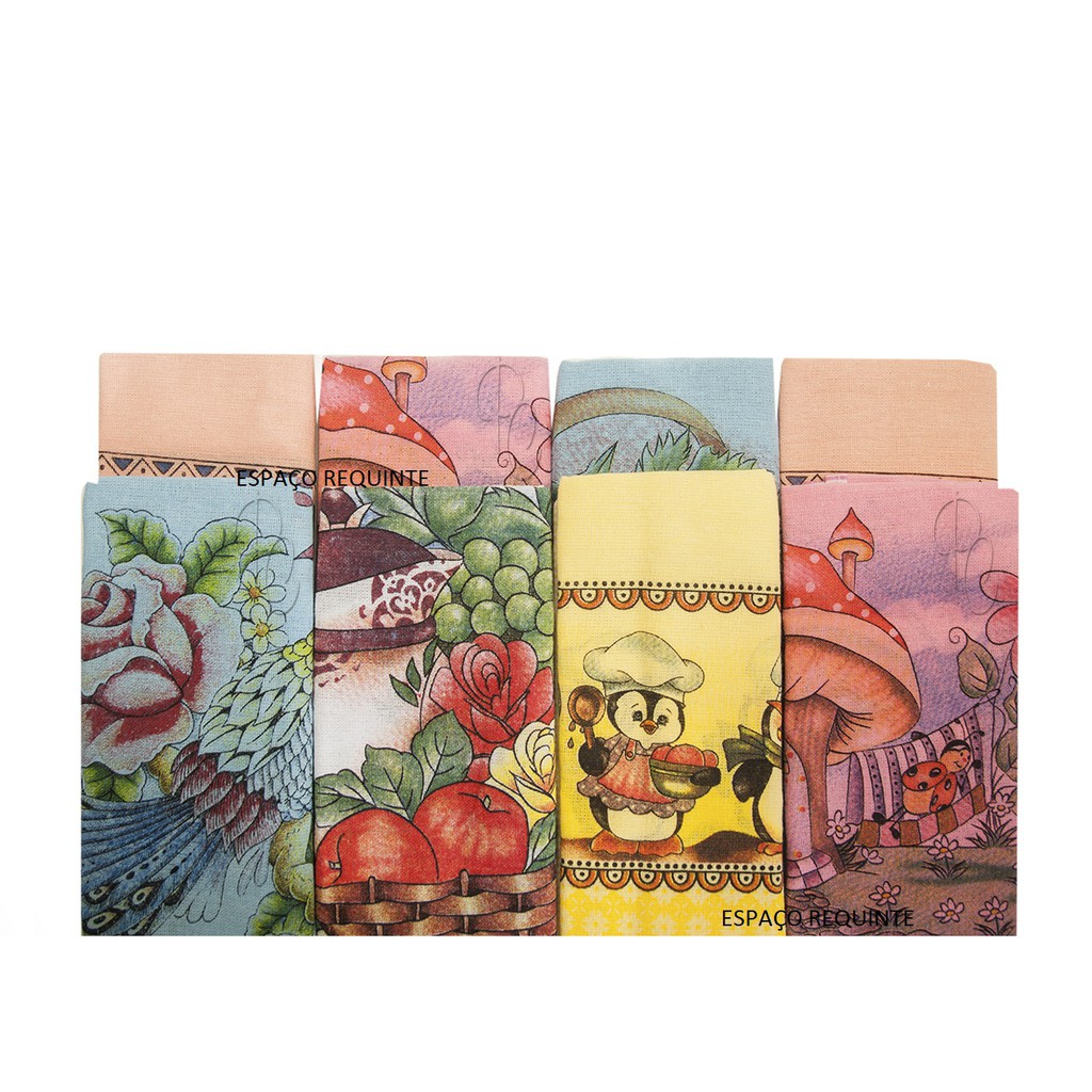 Kit 10 Pano de Prato Cobre Tudo Colorido Tamanho Gigante 68cm X 92cm Varias Estampas Lindas