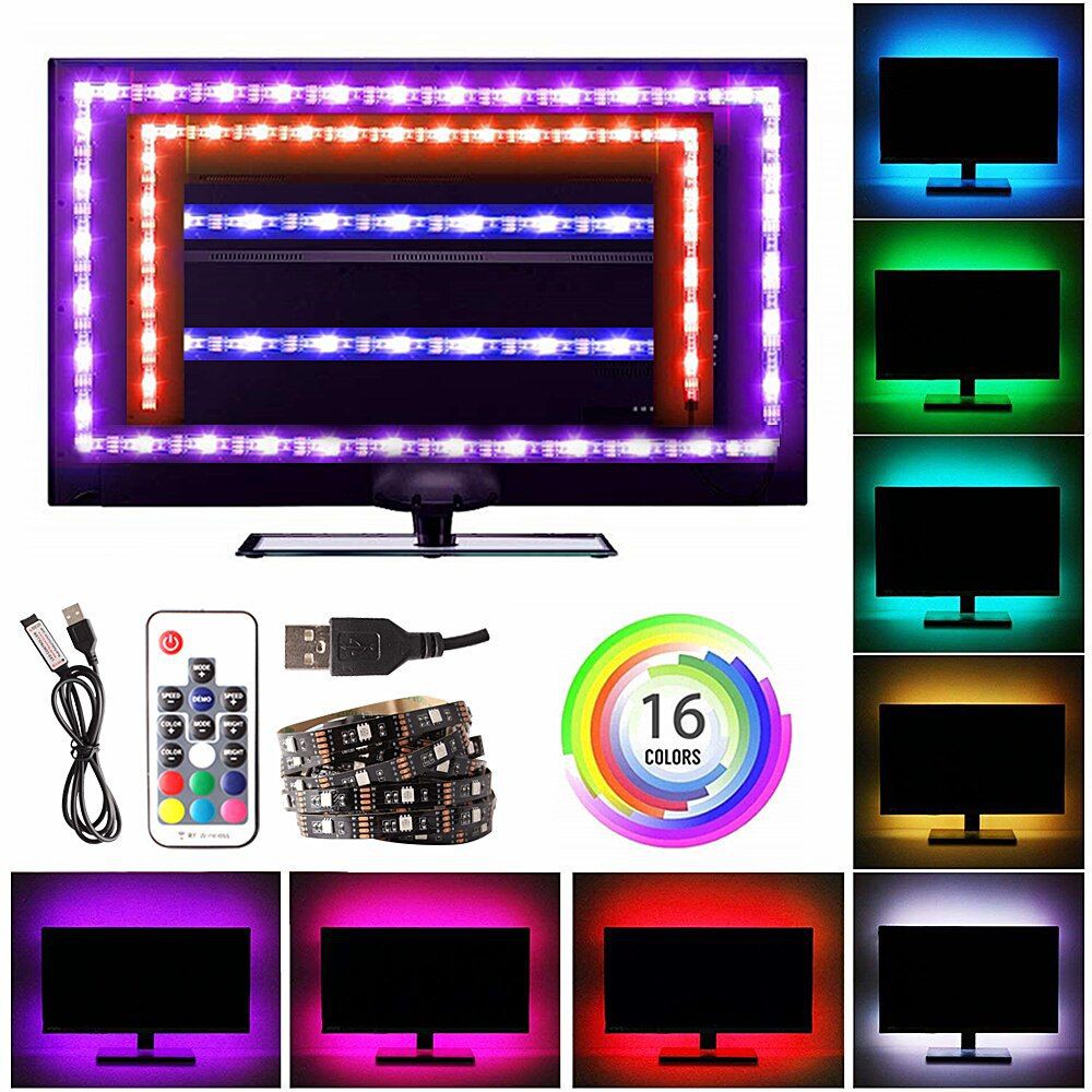 Fita De Led Para Televisao Usb 5050 Rgb 3m 16cores Com Controle 24 teclas 5v