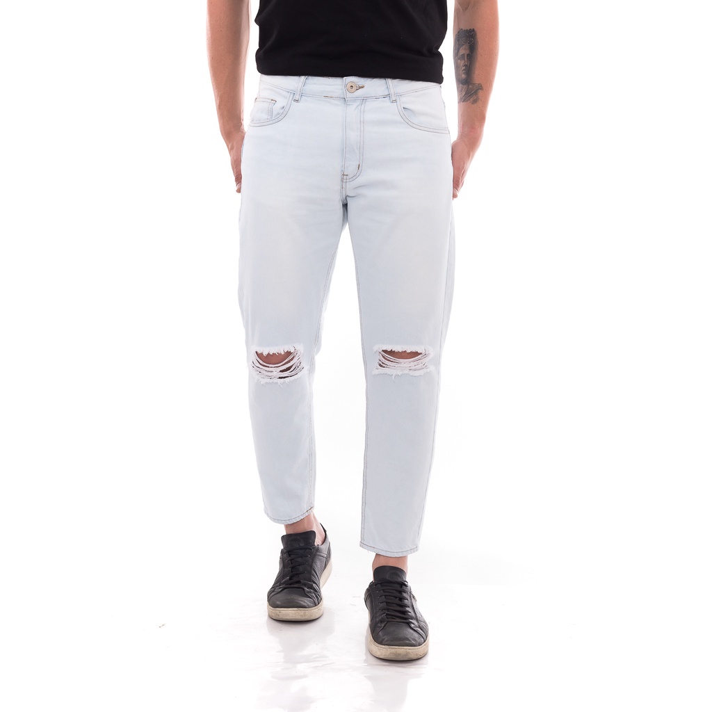 Calça jeans Loose Masculina Cropped Básica Rasgada oversized