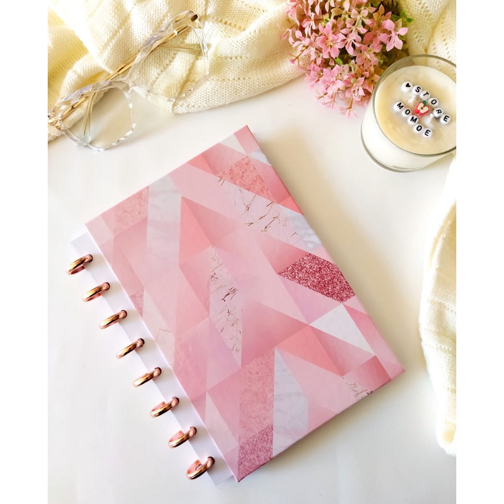 Caderno de disco inteligente geométrico rose gold capa dura - REF: CD002