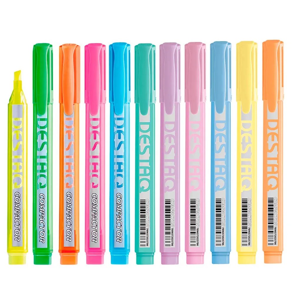 Kit Marca Texto Compactor Destaq - Tons Pastel e Neon (11, 10, 8, 6, 5 ...
