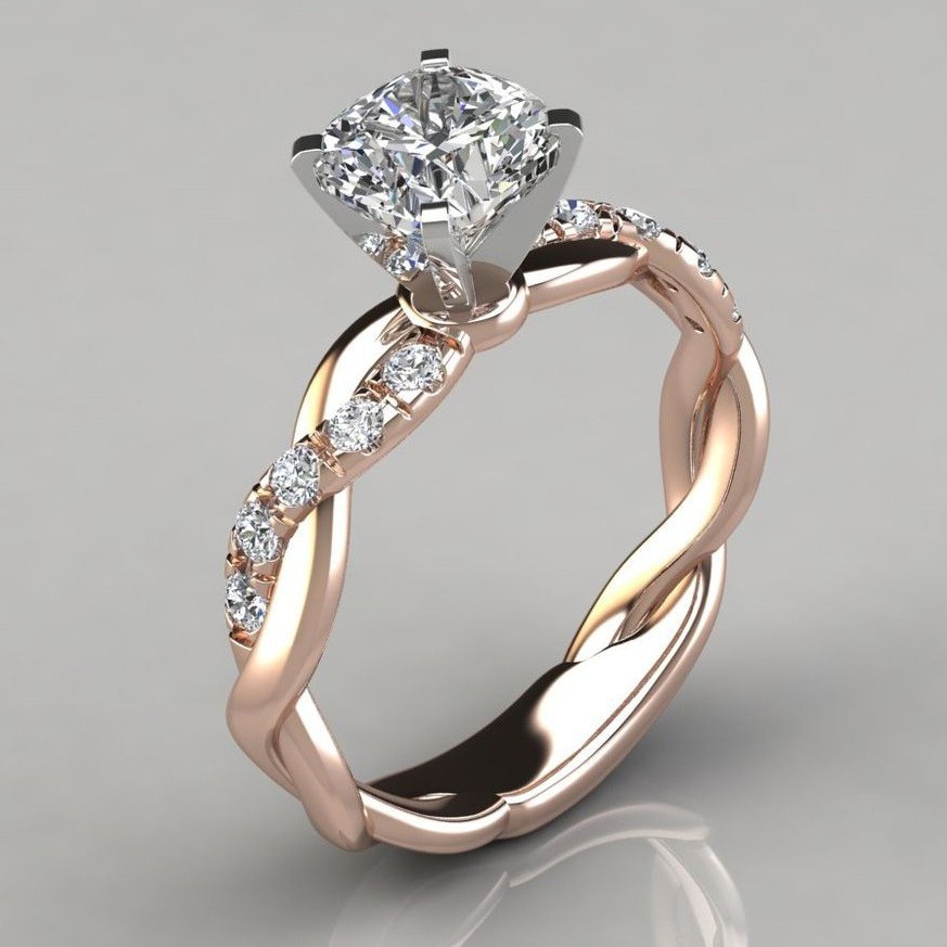 Anel De Noivado 18K Rose Gold Two Tone Princess Solitaire , Feminino Anel De Noivado 18K Rose Gold Two Tone Princess Solitaire , Feminino