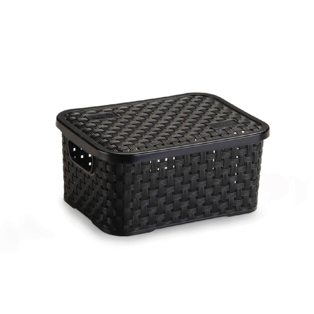 Cesto Eco Organizador Rattan Pp Com Tampa - Preto Nitron - Home & Living