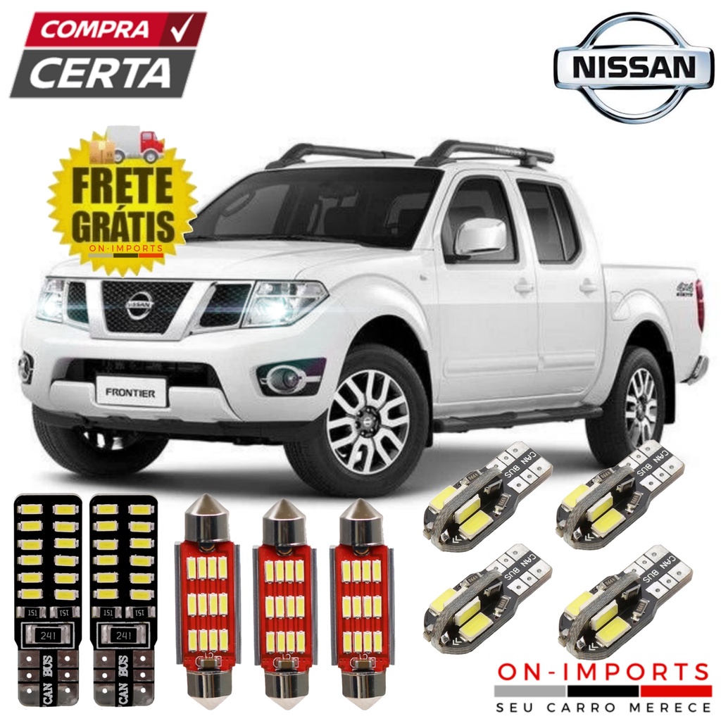 CONJUNTO LED CANBUS PREMIUM NISSAN FRONTIER LÂMPADAS RÉ PLACA TETO FAROL FAROLETE MEIA LUZ ESTACIONAMENTO T10 TORPEDO PINGO POLO