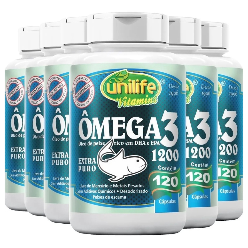 6x Ômega 3 Óleo De Peixe Dha E Epa - 120 Cáps 1200mg
