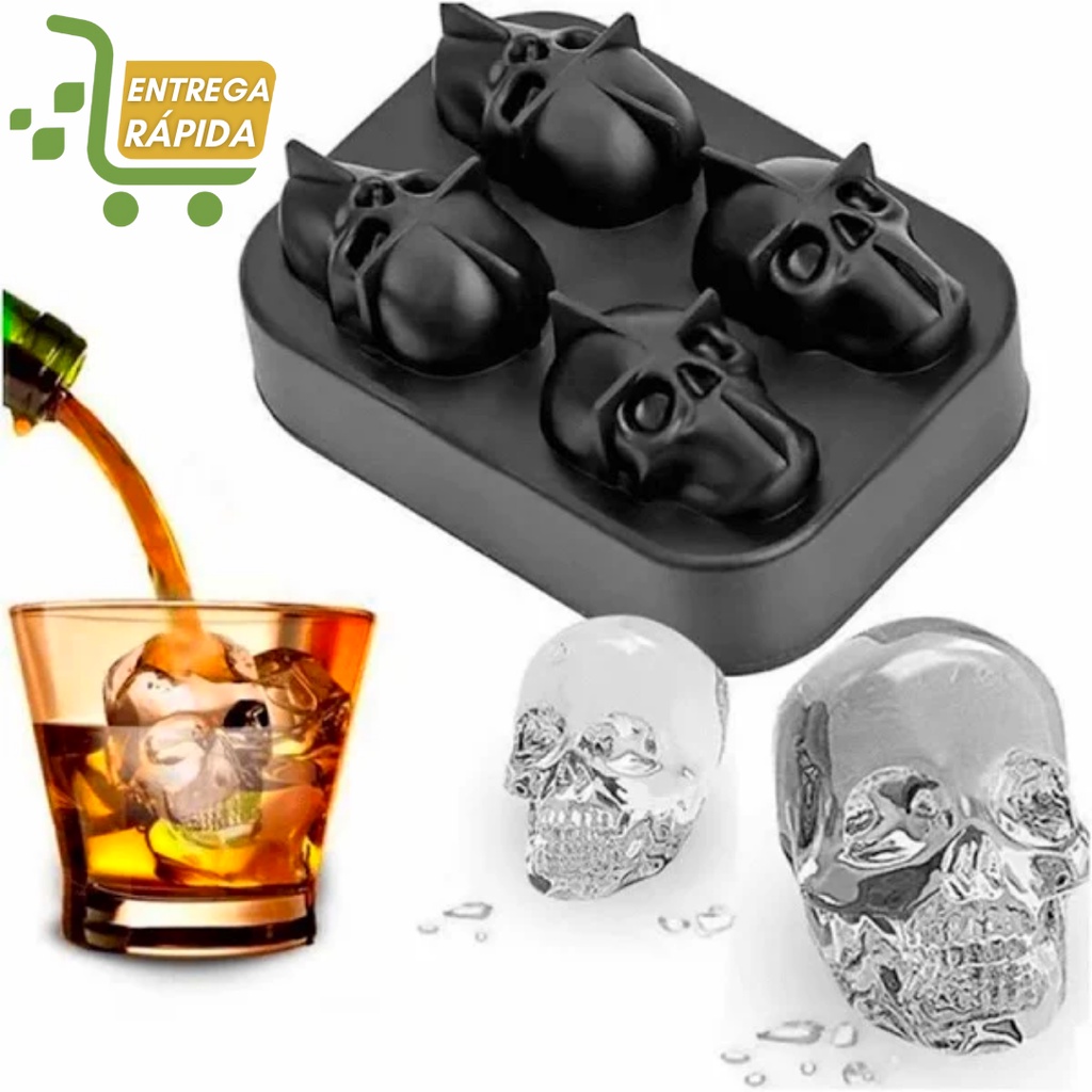 Forma de Gelo Silicone Formato Caveira - Desconto no Preço