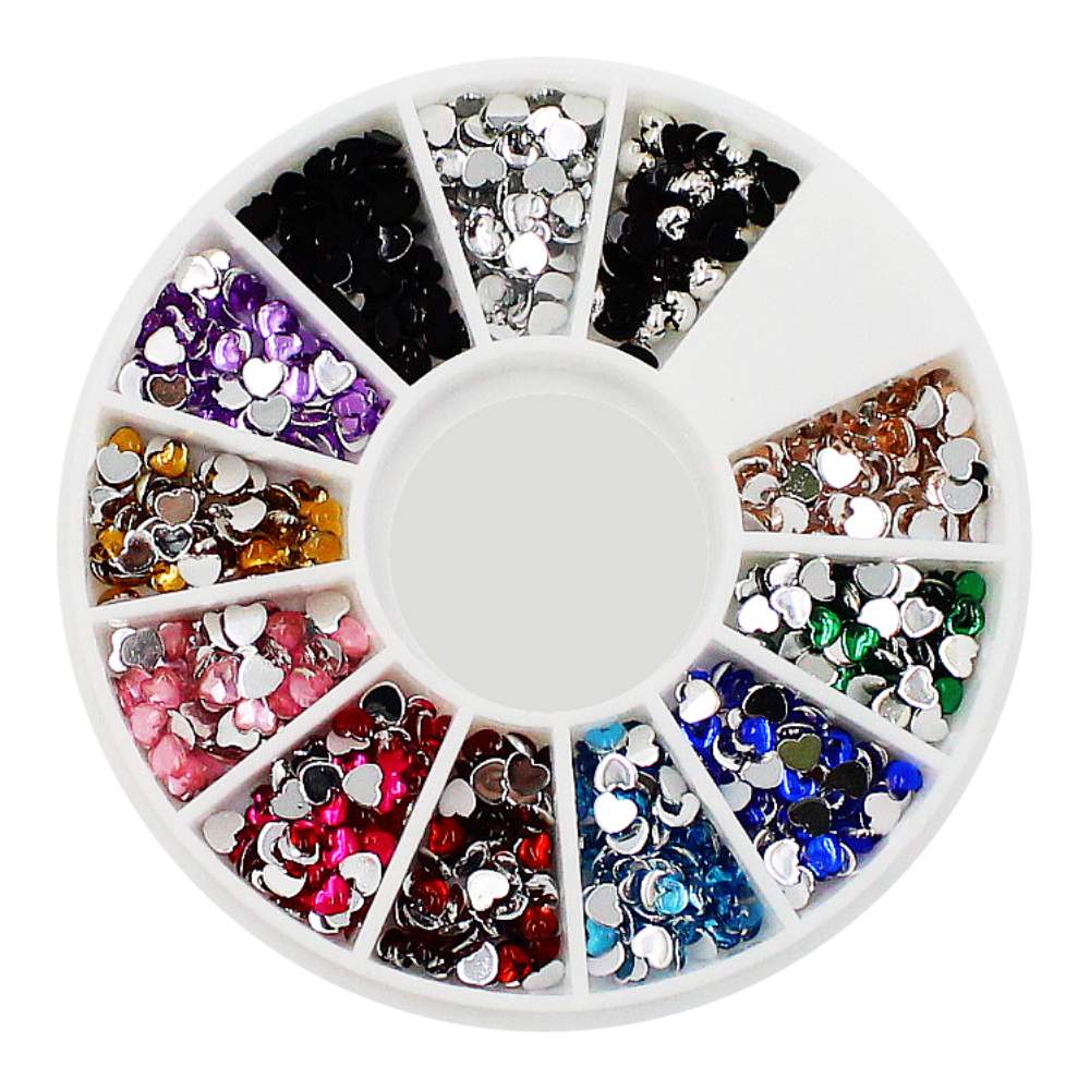 Disco de Pedrarias Strass Coração 2mm e 2,5mm para Decoração de Unhas