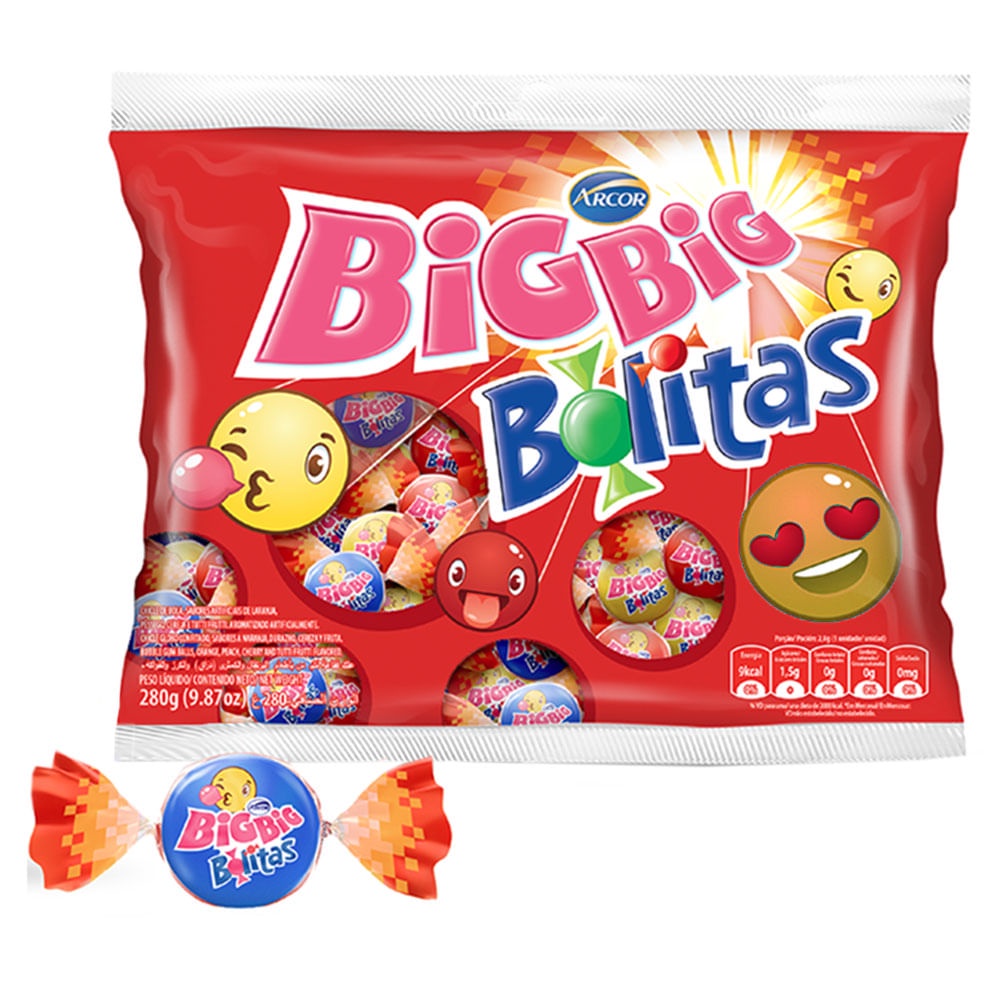 Goma de Mascar Chiclete Big Big Bolitas 280g c/100 Arcor