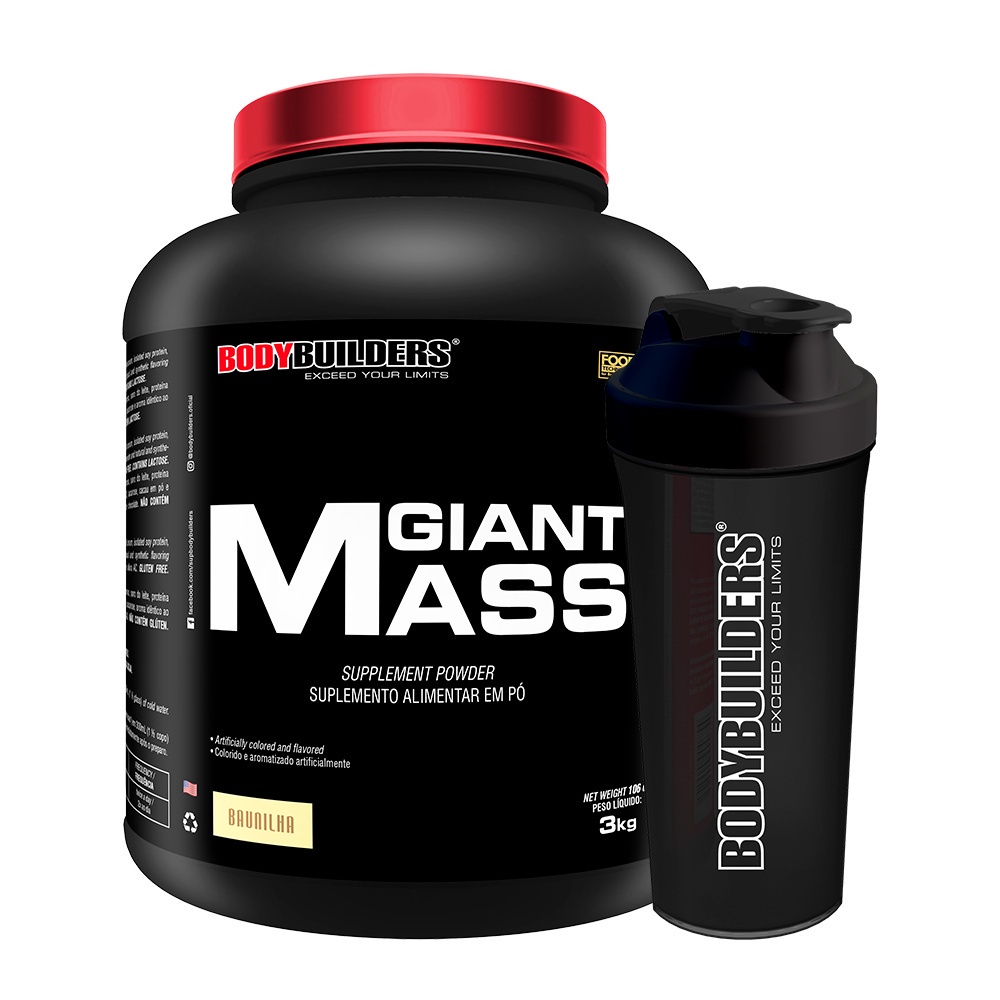 Hipercalórico Giant Mass 3kg + Coqueteleira - Ganho de Massa, Força e Energia - Bodybuilders - Health