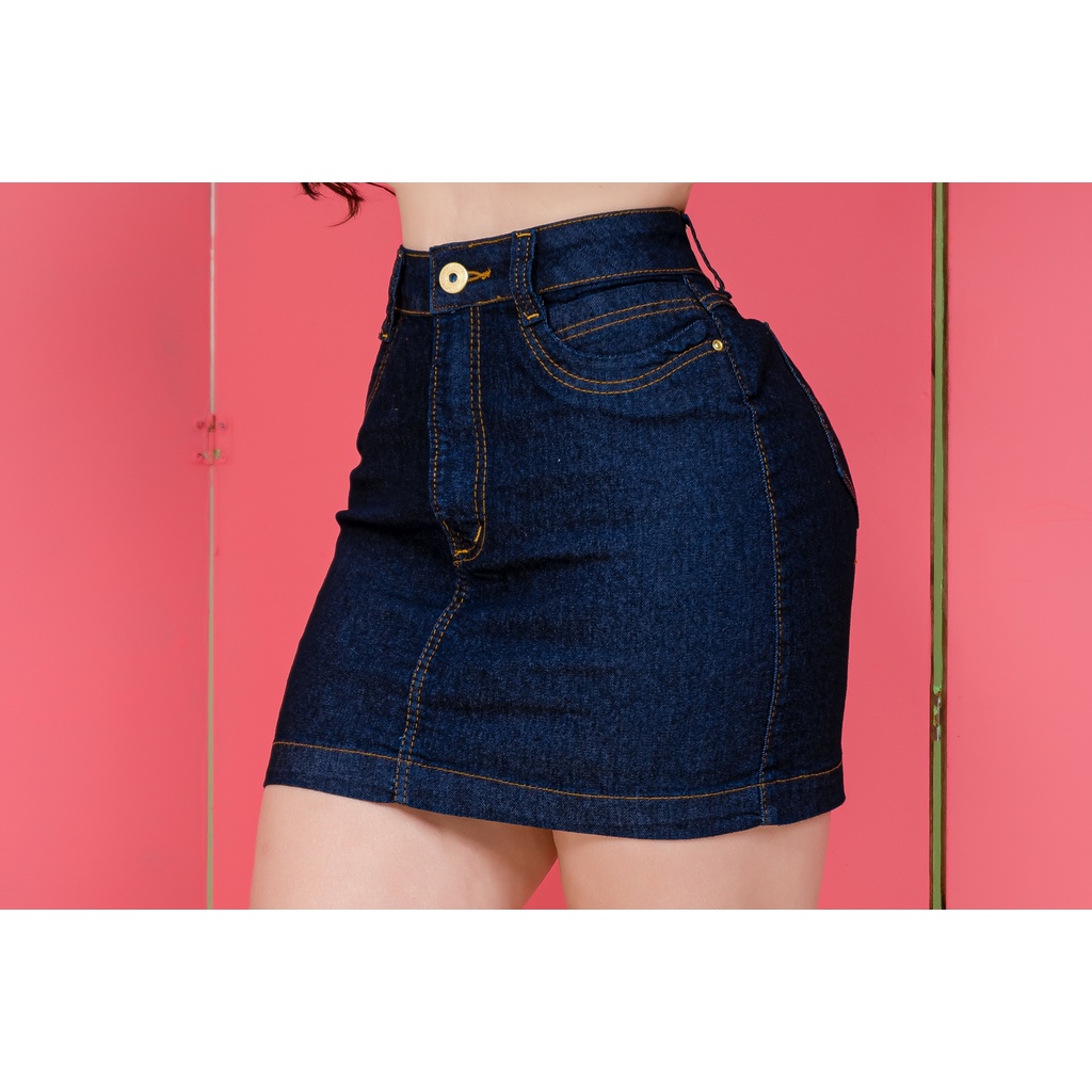 Saia Jeans Feminino Cintura Alta Com Lycra Levanta bumbum Short Cós Desfiado em Oferta na Shopee