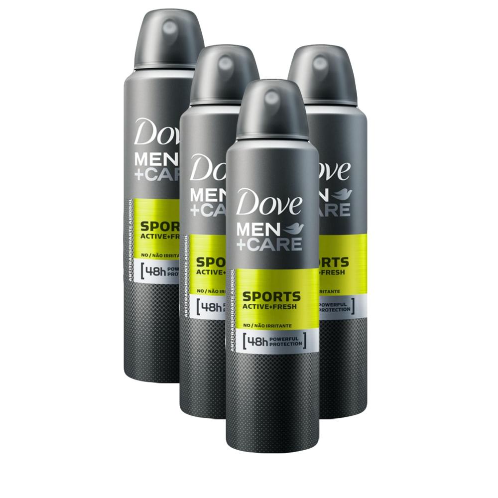 Kit 4 Desodorantes Dove Men+Care Antitranspirante Aerossol Sports Active+Fresh 150ml em Oferta na Shopee