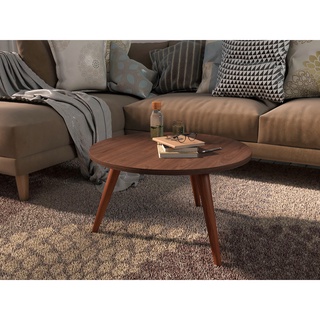 Mesinha Mesa De Centro Redonda Retrô Pés Palito 50cm P-sala Marrom-Madeirado Freijó
