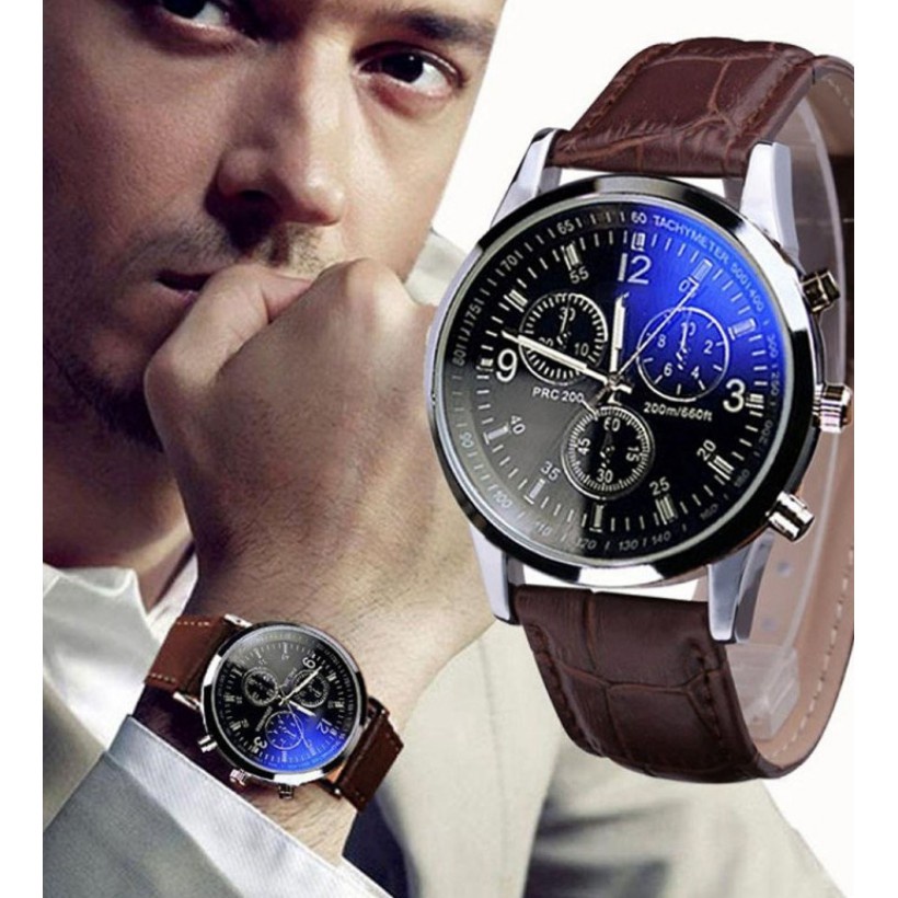 Relógio Masculino Social Luxo Pulseira de Couro Caixa Metal Empresário
