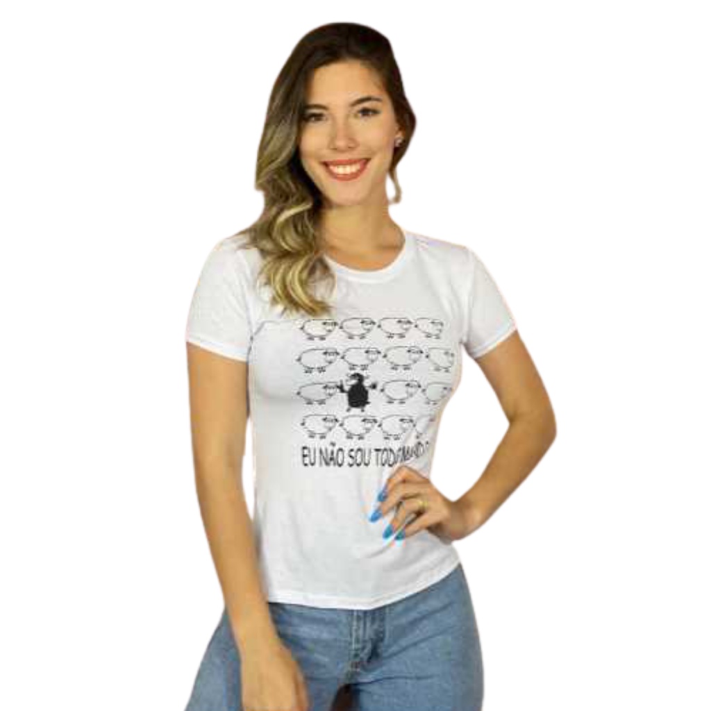 Blusinha T-Shirt de Manga Curta Preta Estampa Ovelha Negra