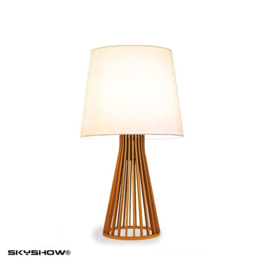 Abajur Milena Madeira Cúpula Tecido Vintage Mesa  Skyshow