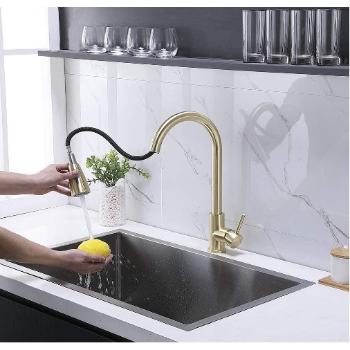 Torneira Gourmet Dourada Monocomando Pull Down Cozinha Fosca