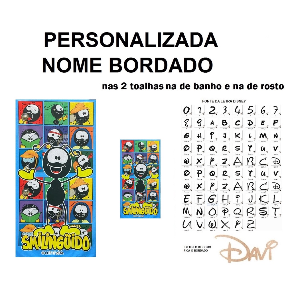 PERSONALIZADA NOME BORDADO kit Toalha Banho Infantil SMILINGUIDO + Toalha Rosto