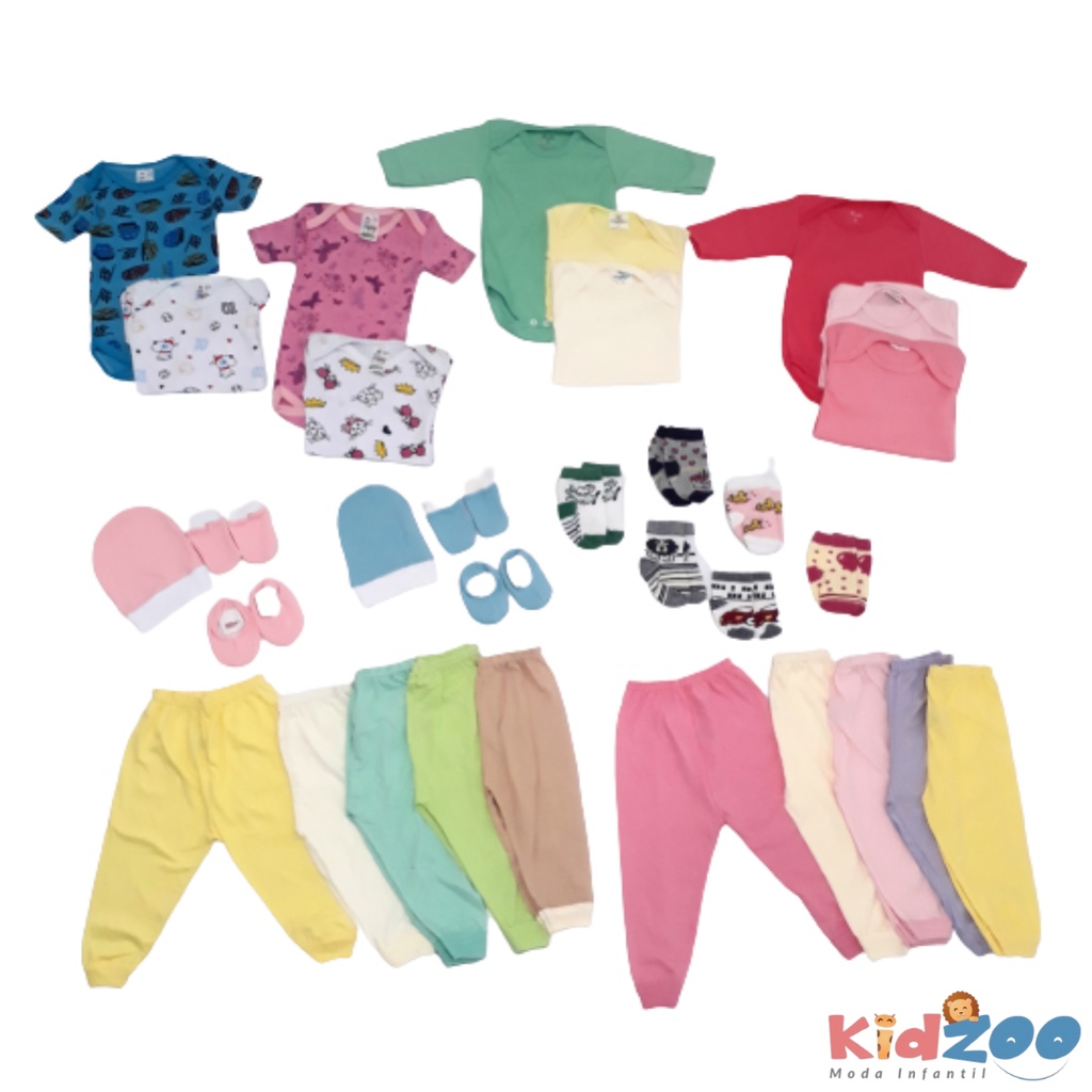 Kit Completo Enxoval Roupa de Bebê 16 Peças - Body/Mijão Culote /Touca/Luva/Meia