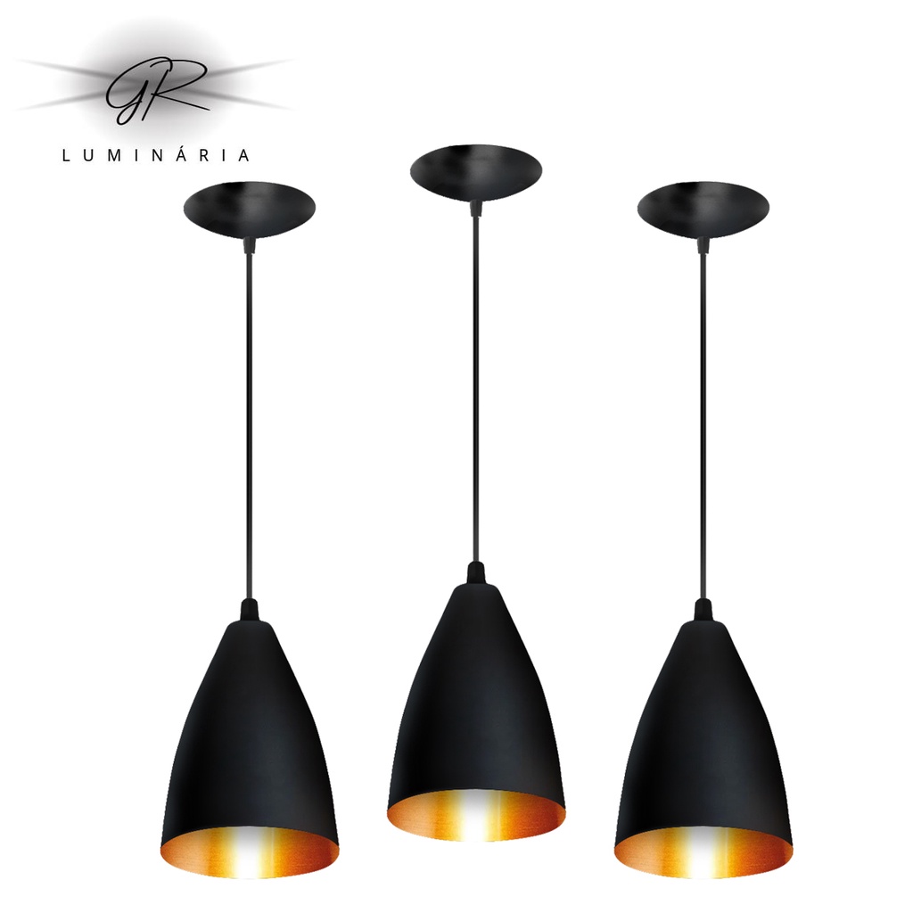 Kit 3 Pendente Luminaria Lustre Modelo Vegas Bala Preto/Cobre envio